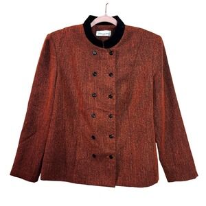 Miss Dorby Women's Orange Black‎ Tweed Double Breasted Blazer Jacket Mandarin L